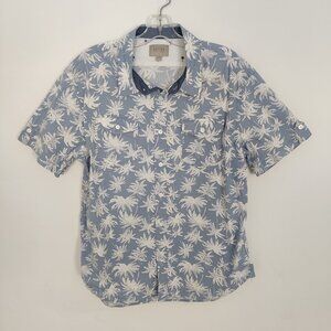 Jachs NY Men's Classic Short Sleeve Shirt Size L Cotton Blue White Palm Summer